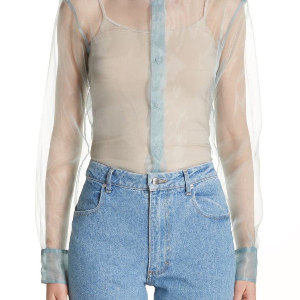 Eckhaus Latta blue iridescent sheer shirt medium